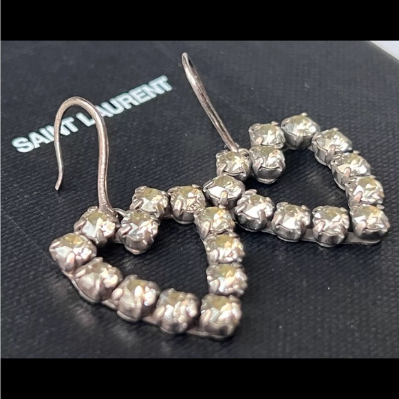 NIB Saint Laurent Strass Heart Crystal Drop Earrings - Picture 2 of 8